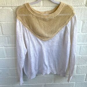 Wildfox Knit Mesh Fish Net White Tan  Long Sleeve Sweater sz S
